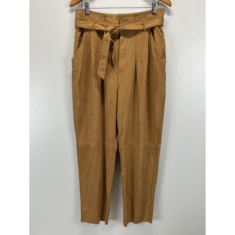 Free People High Waisted Paper bag Pants Sz 12 Womens Belted Faux Suede